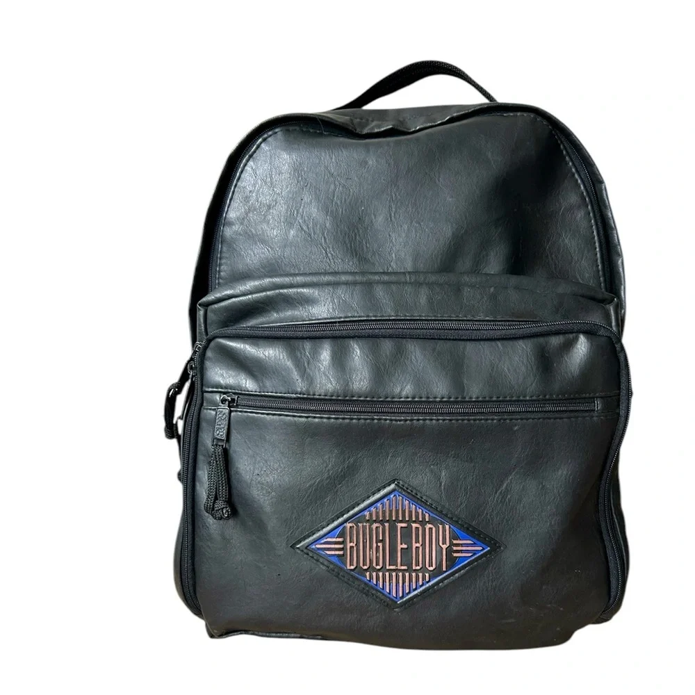 Bugle Boy black vintage vegan leather backpack good pre-owned condition